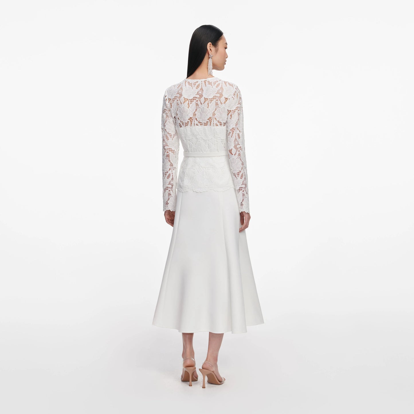 White Lace Crepe Midi Dress