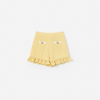 Yellow Pointelle Knit Shorts