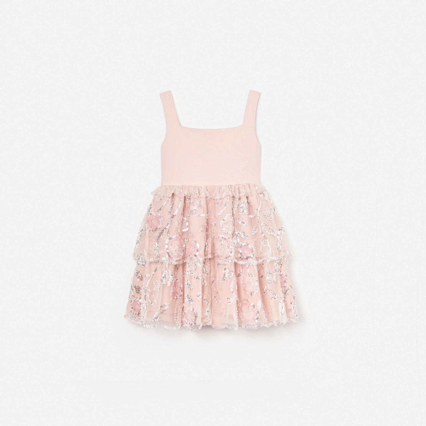 Pink Sequin Embellished Tiered Dress
