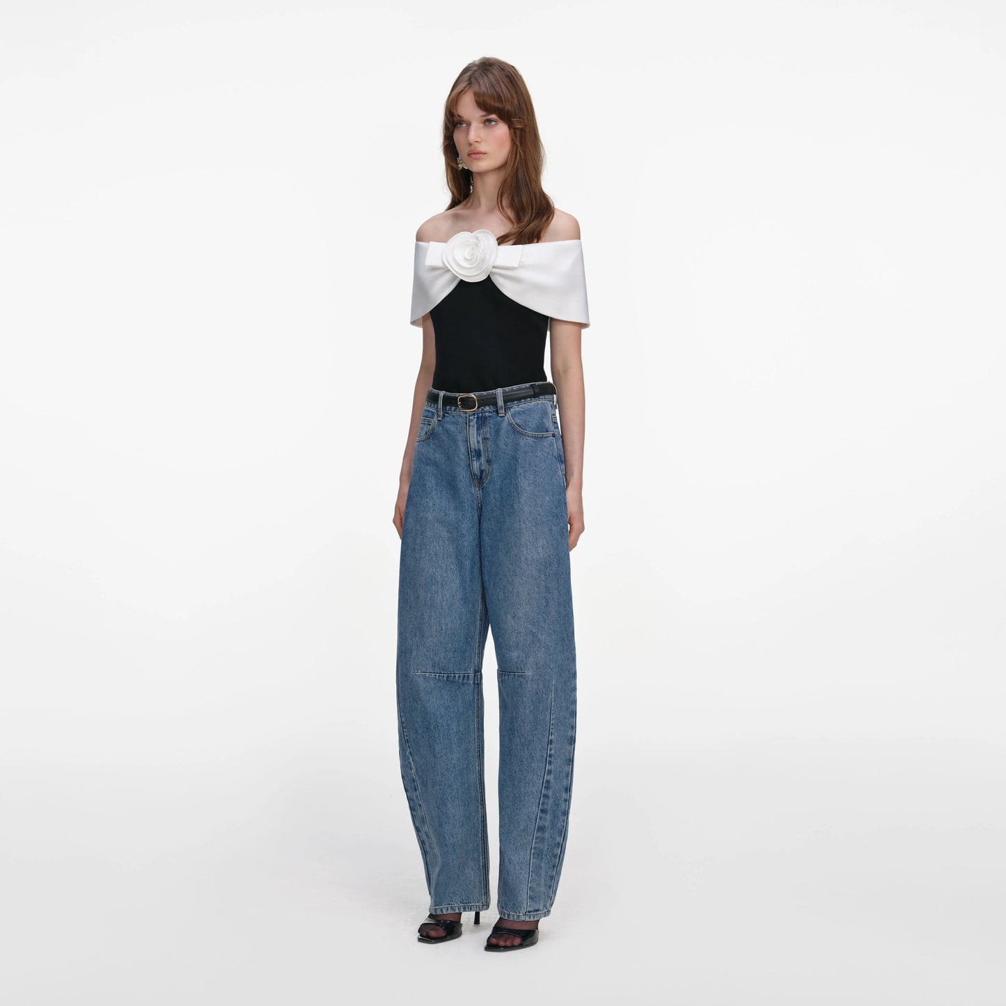 Black Crepe Flower Top