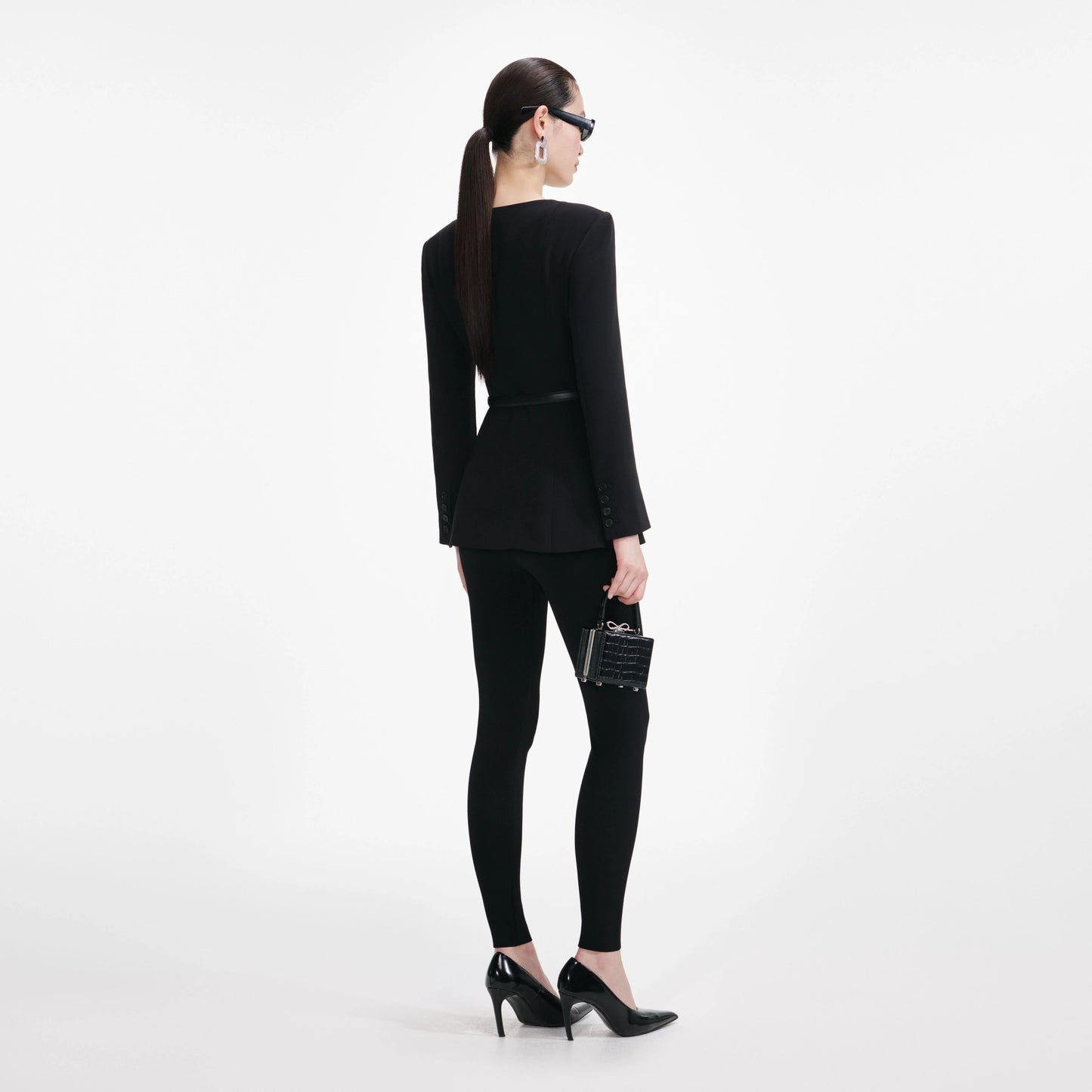 Black Crepe Tailored Top