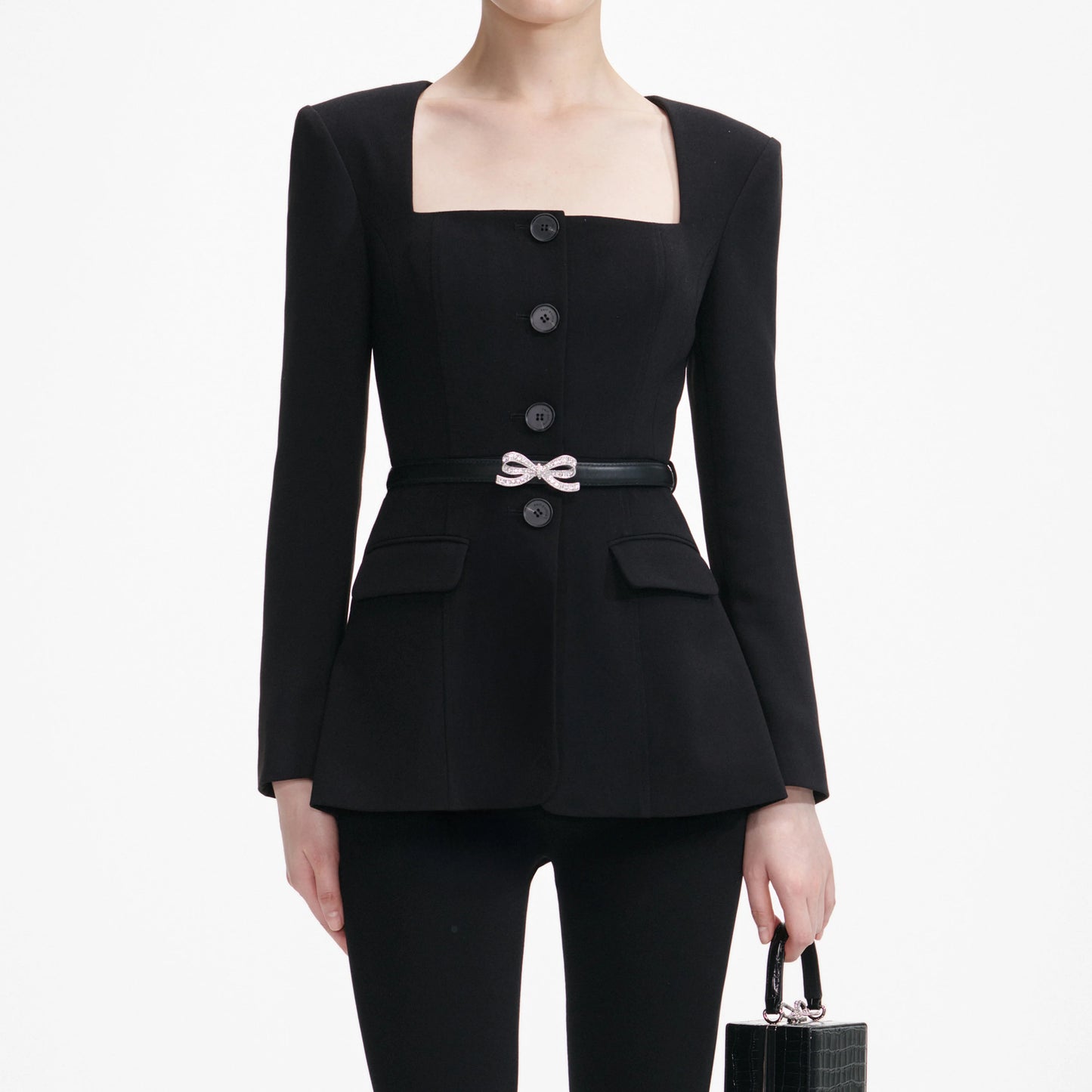Black Crepe Tailored Top