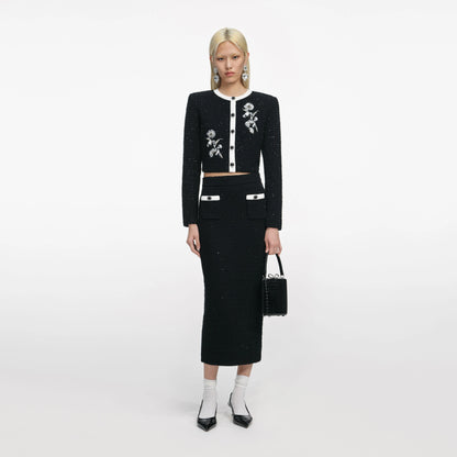 Black Textured Knit Midi Skirt
