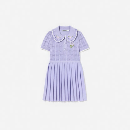 Lilac Pleated Pointelle Knit Dress