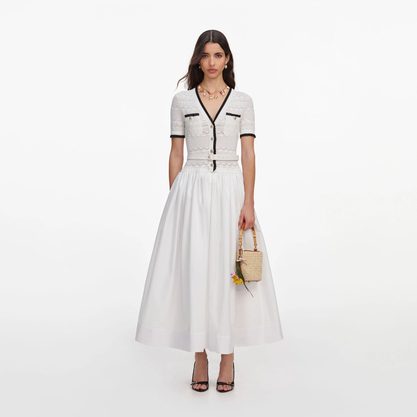 White Knit Linen Midi Dress