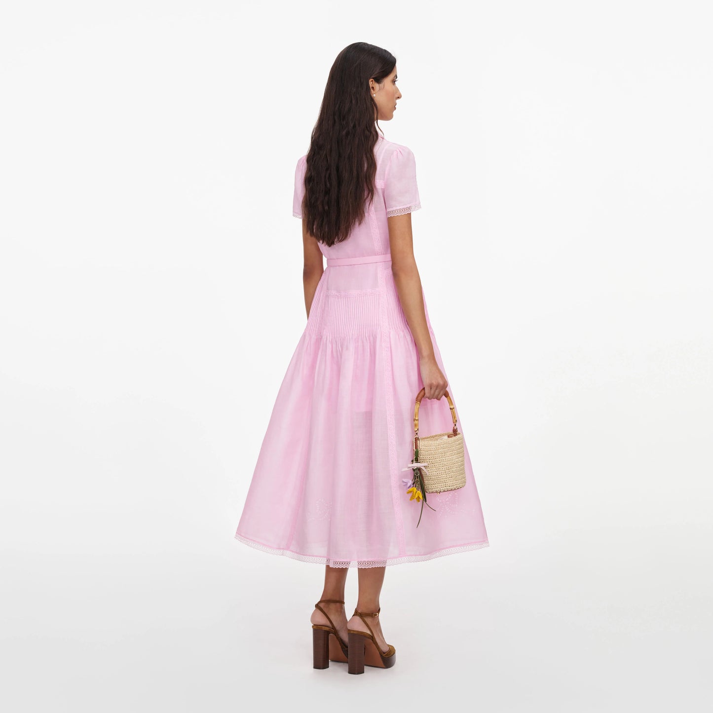 Pink Embroidered Midi Dress