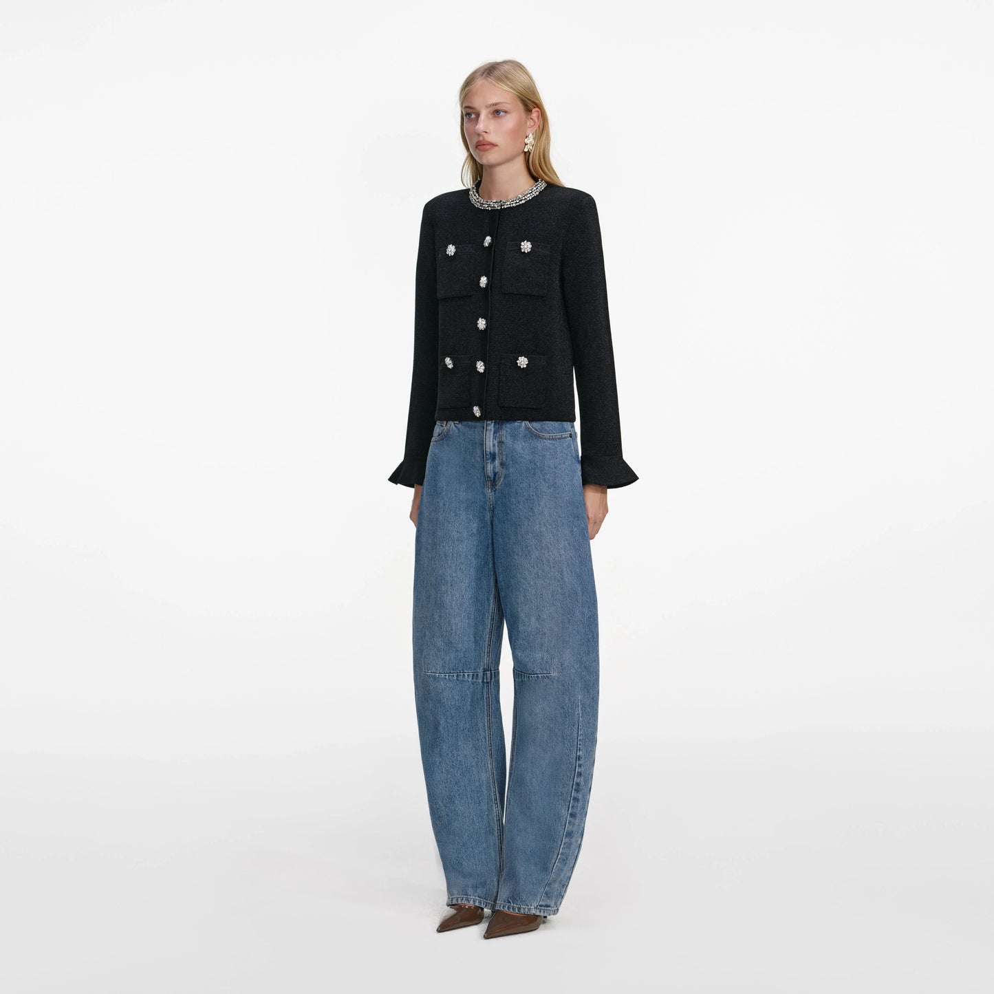 Black Crystal Button Cardigan