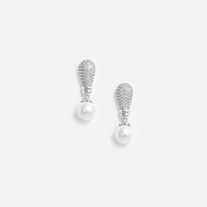 Silver Crystal Pearl Drop Earrings