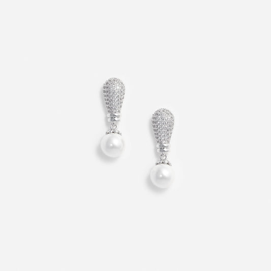 Silver Crystal Pearl Drop Earrings