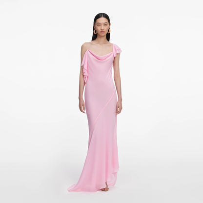 Pink Georgette Frill Maxi Dress