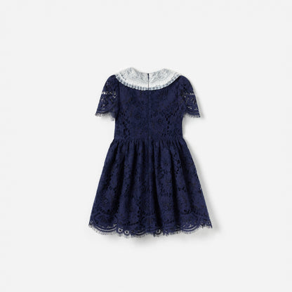 Navy Floral Lace Dress