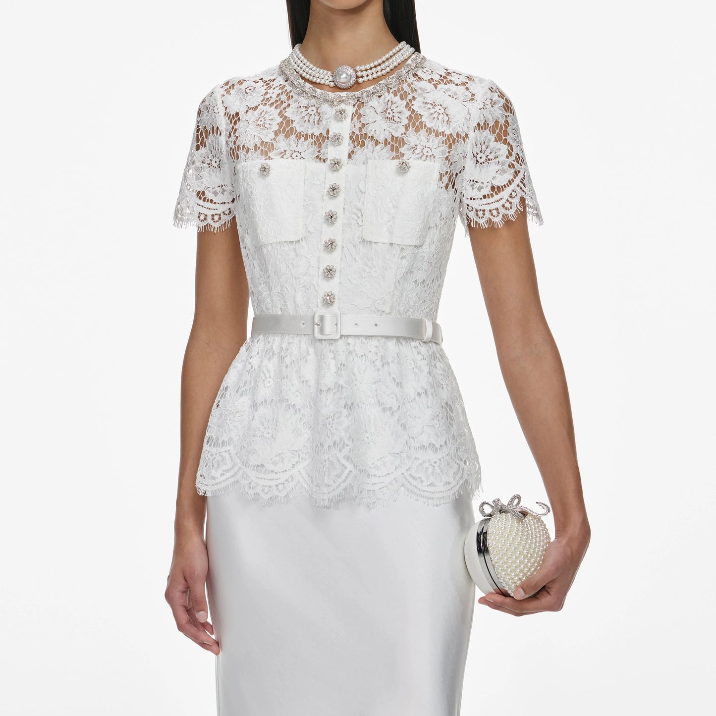 White Lace Satin Maxi Dress
