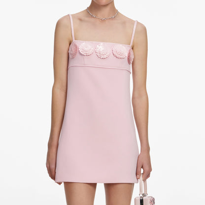 Pink Crepe 3D Sequin Flower Mini Dress