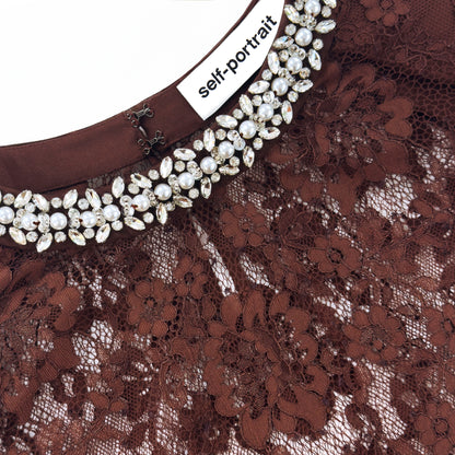 Brown Floral Lace Top