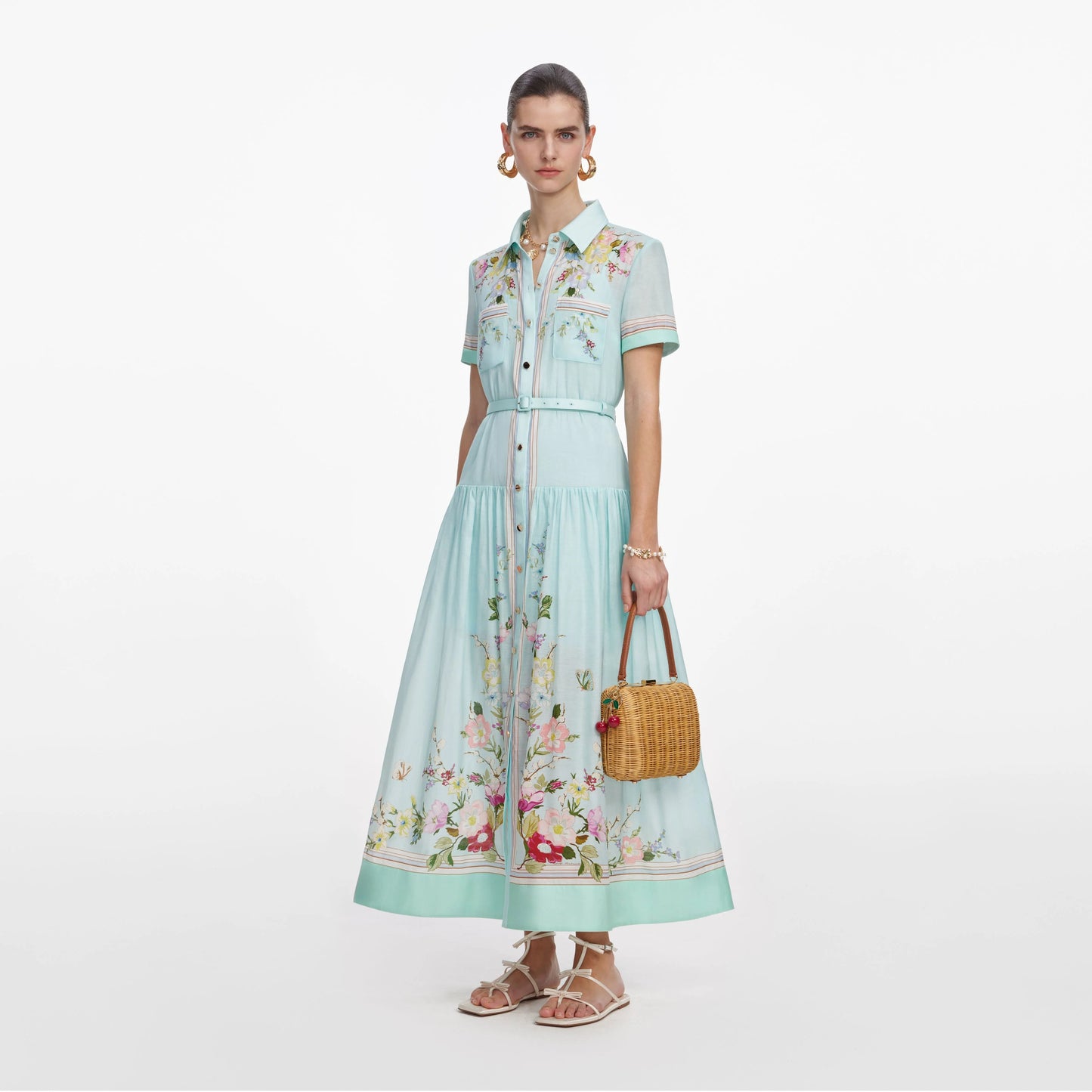 Mint Floral Organza Midi Dress