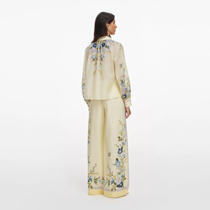 Yellow Floral Organza Trousers