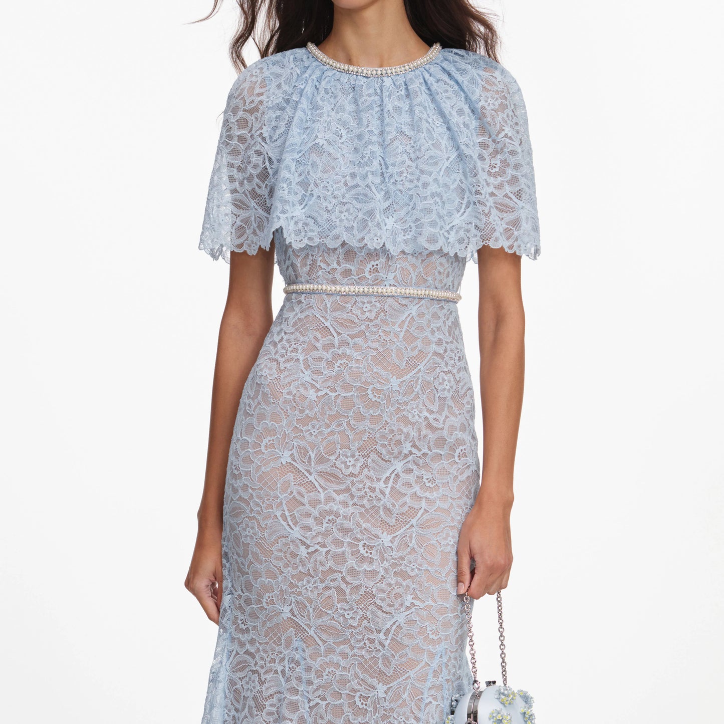 Blue Lace Cape Midi Dress