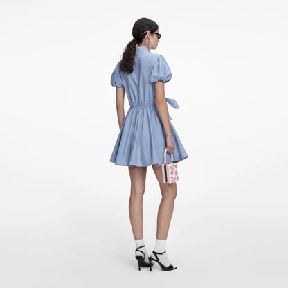 Blue Cotton Drape Mini Dress