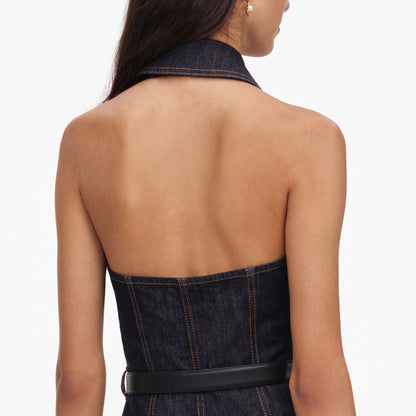 Indigo Denim Halterneck Midi Dress