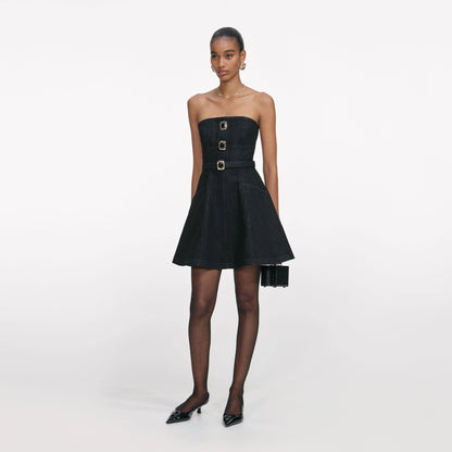 Black Denim Bandeau Mini Dress