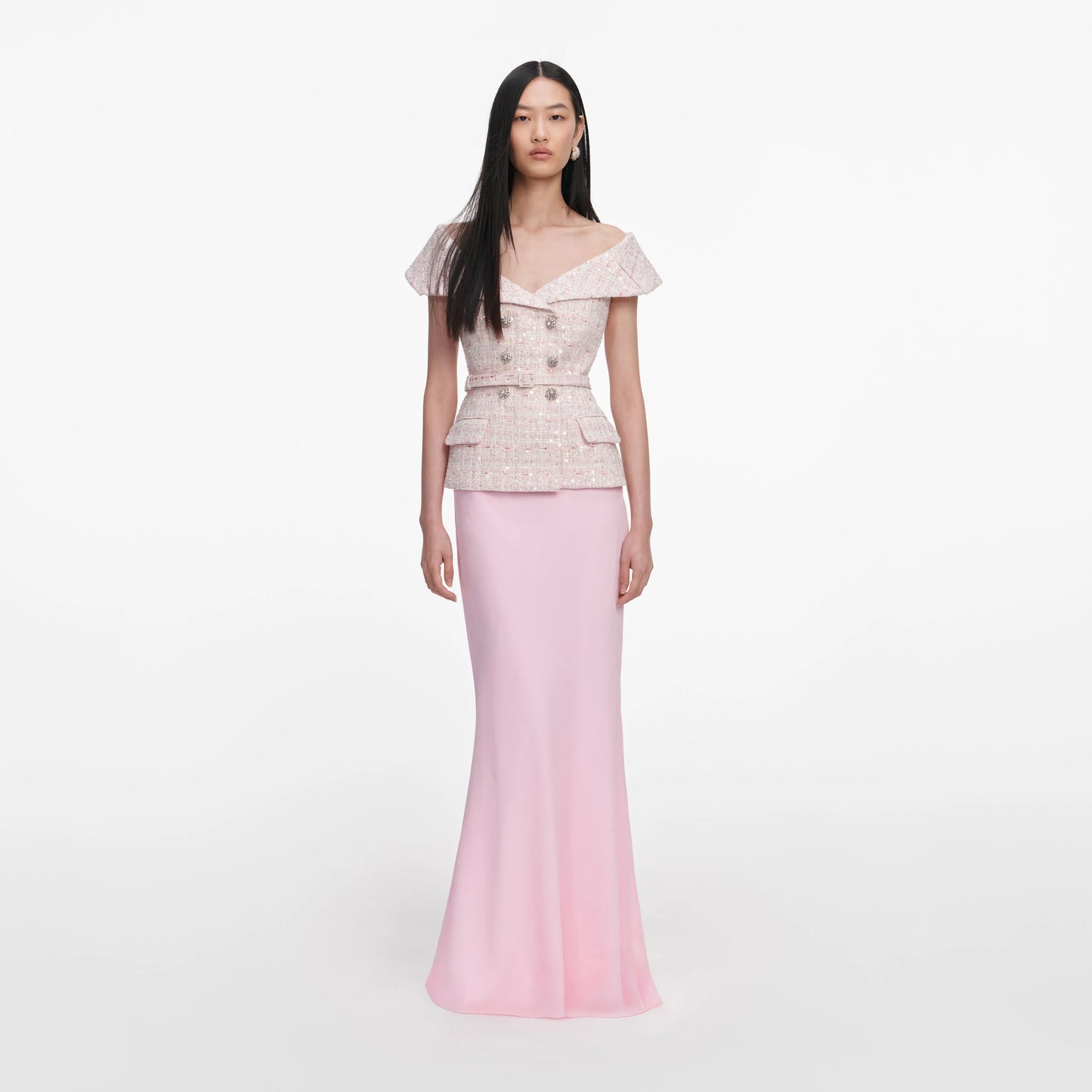Pink Sequin Boucle Maxi Dress