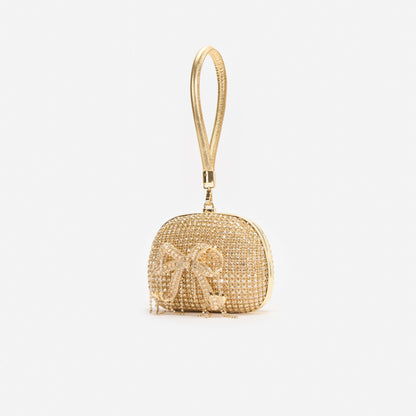 Gold Crystal Top Handle Clutch Bag