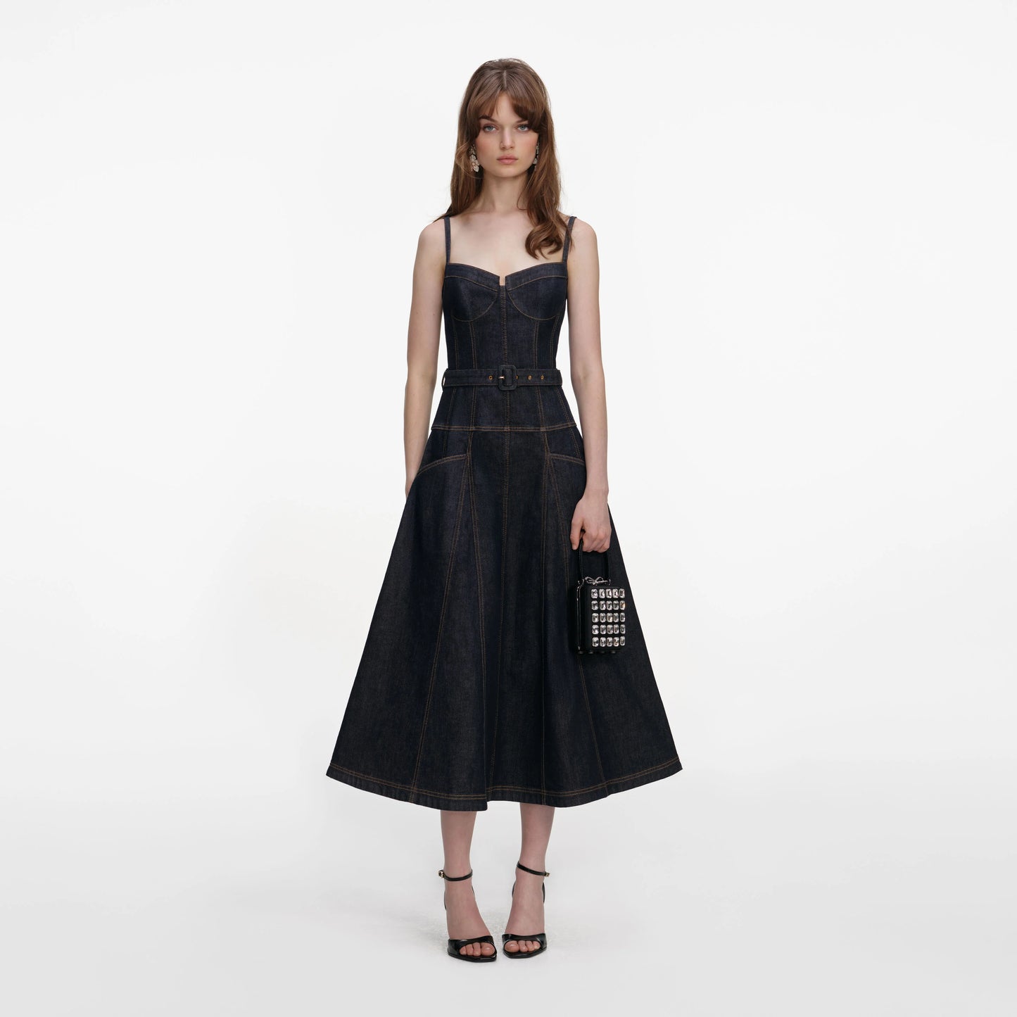 Indigo Denim Flared Midi Dress