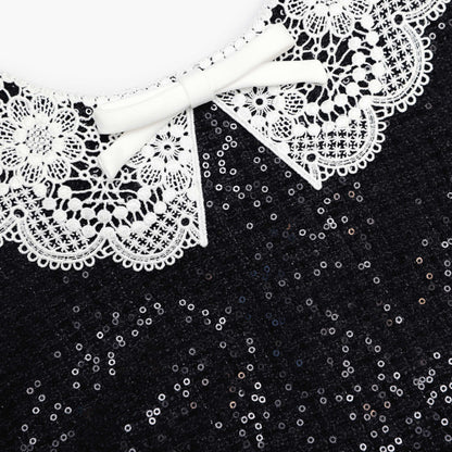 Black Sequin Boucle Mini Dress