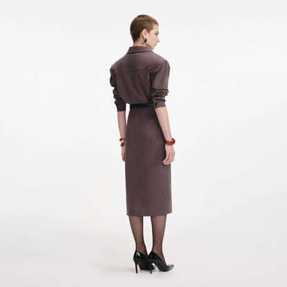 Brown Cotton Belted Midi Dress