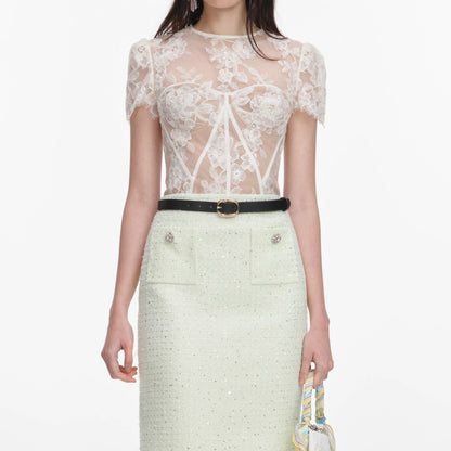 White Sequin Lace Top