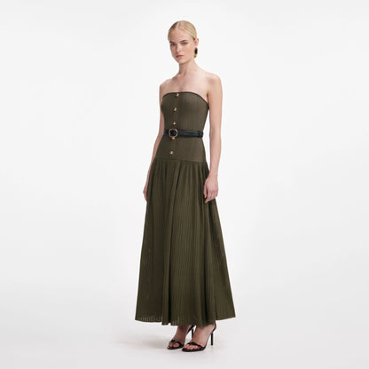 Khaki Bandeau Knit Midi Dress