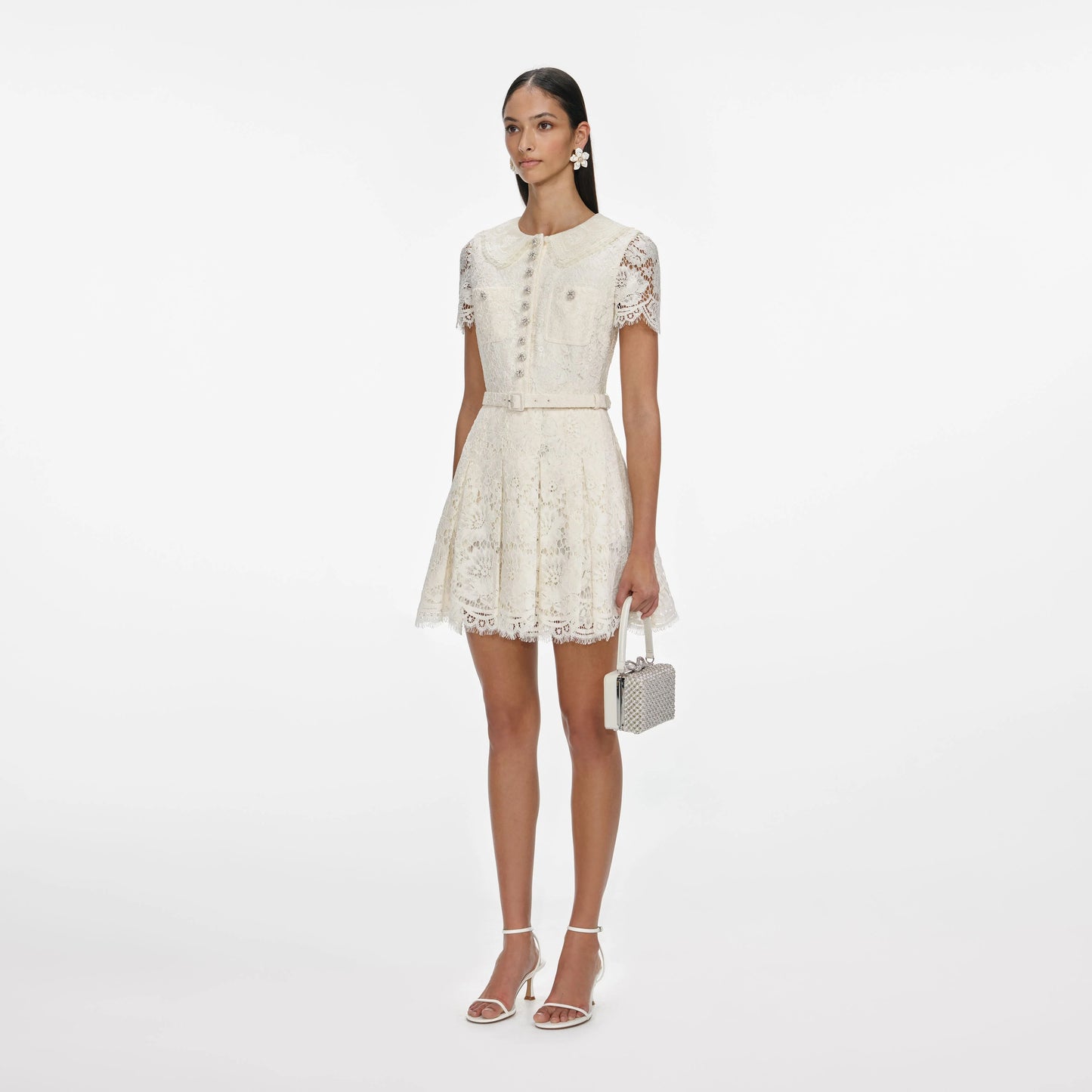 Cream Floral Lace Mini Dress