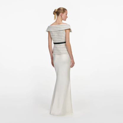 Check Boucle Satin Maxi Dress