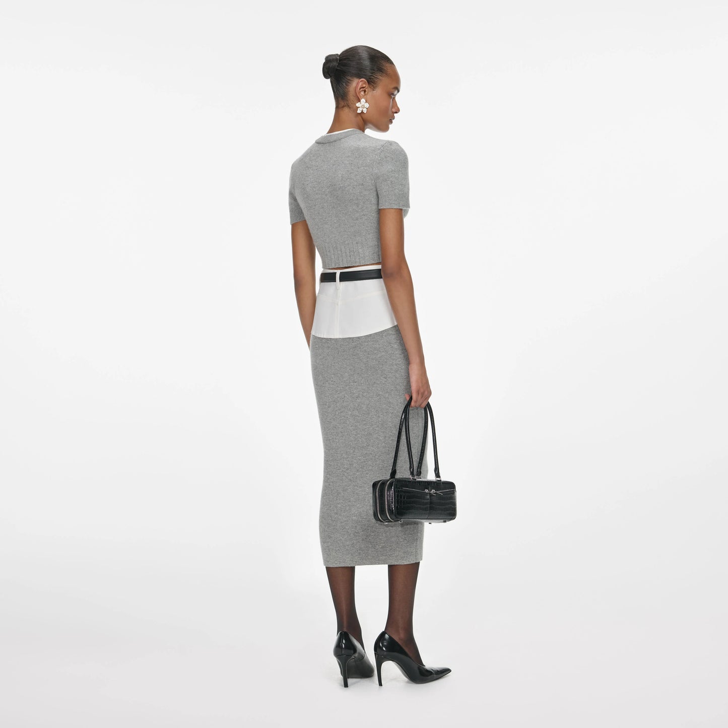 Grey Short Sleeve Knit Top
