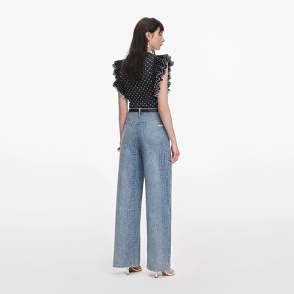 Black Polka Dot Frill Top
