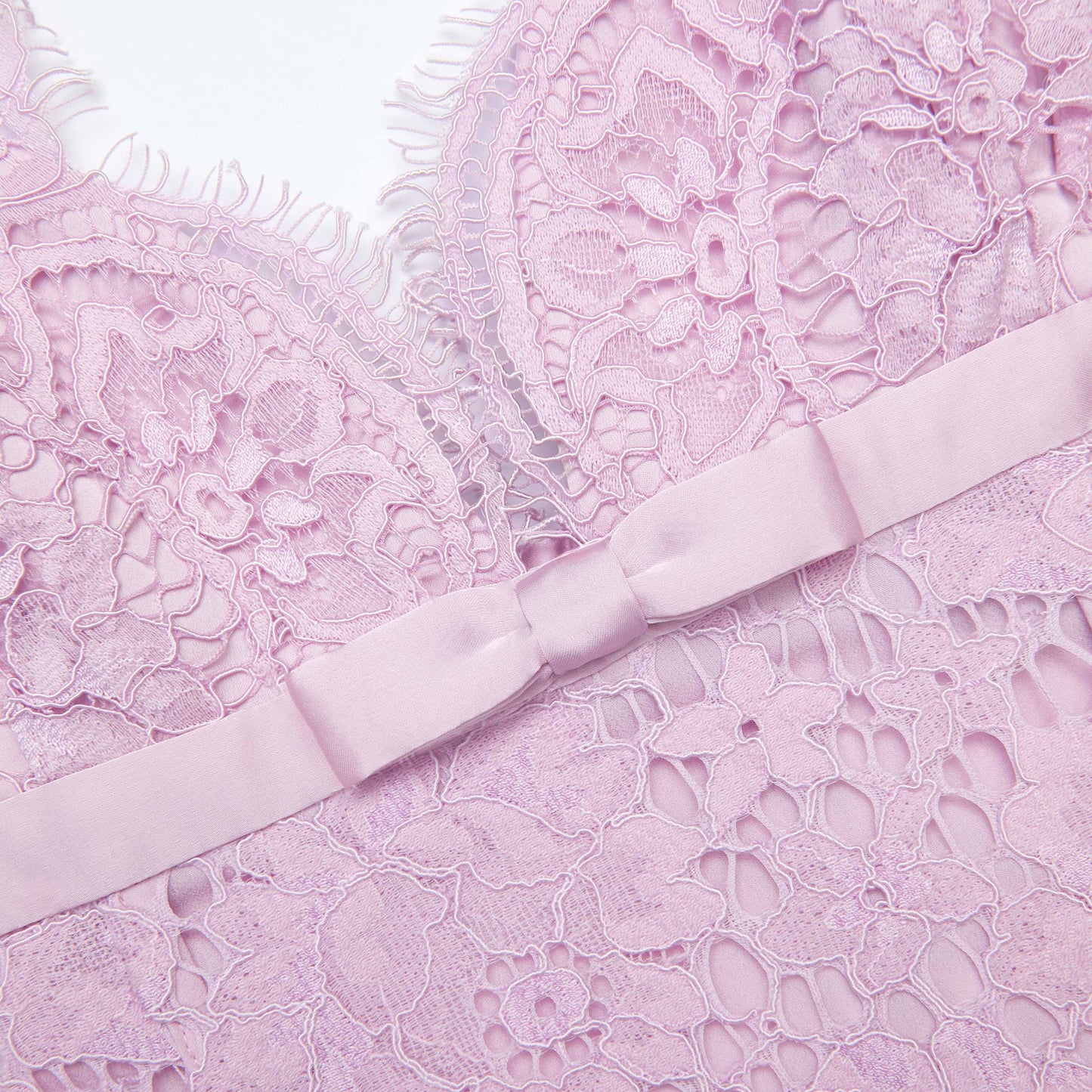 Pink Floral Lace Bow Mini Dress