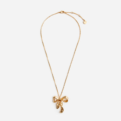 Mottled Gold Bow Pendant Necklace