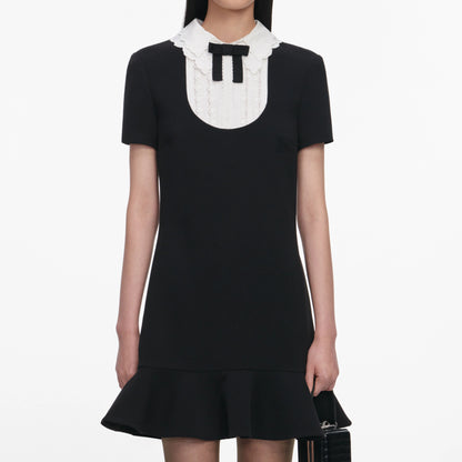 Black Crepe Lace Bib Mini Dress