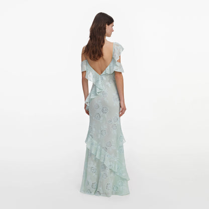 Mint Embroidered Georgette Maxi Dress