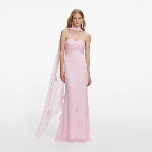 Pink Georgette Scarf Maxi Dress