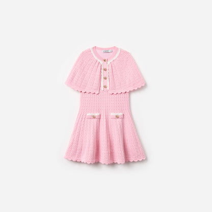 Pink Knitted Cape Dress