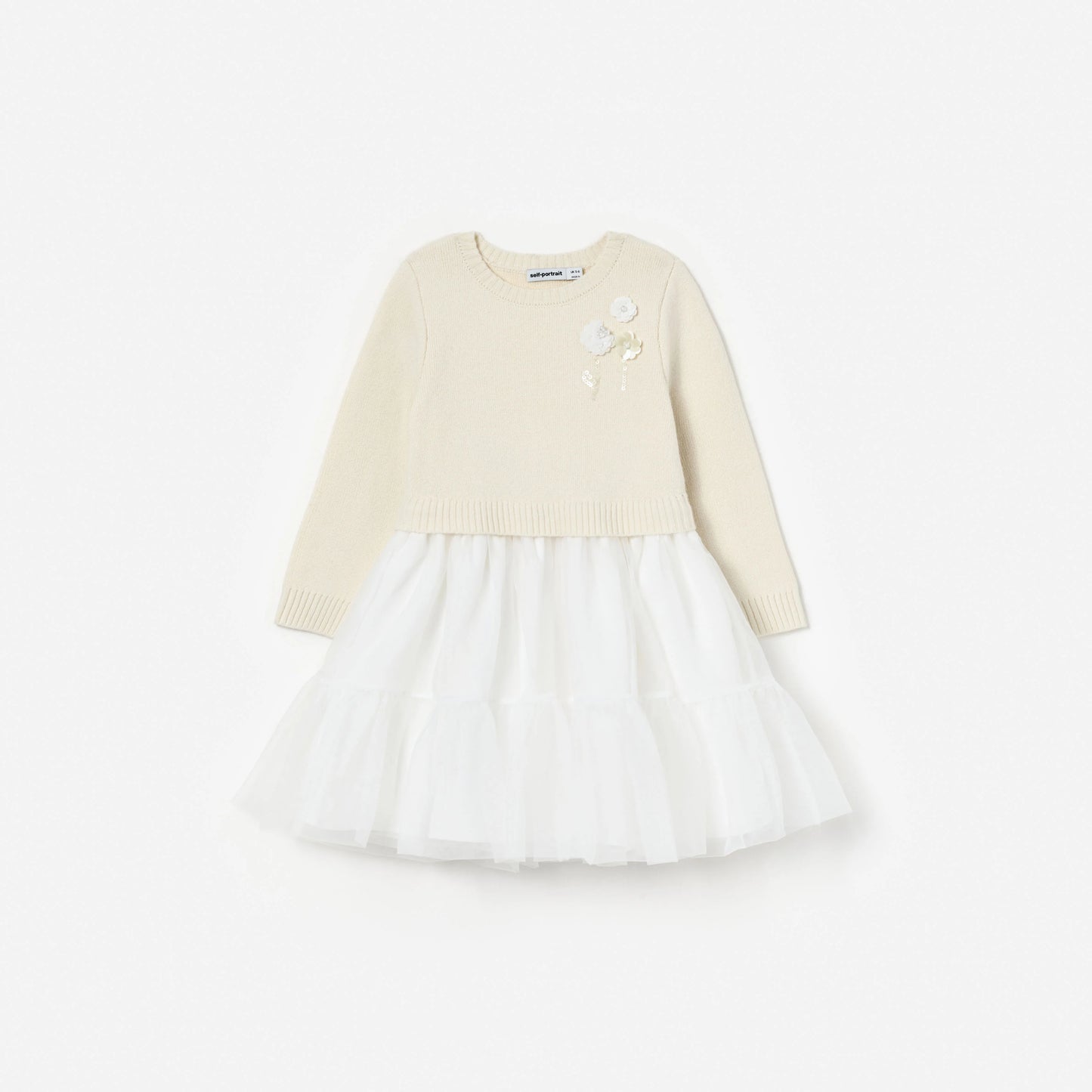 Cream Tulle Knit Dress