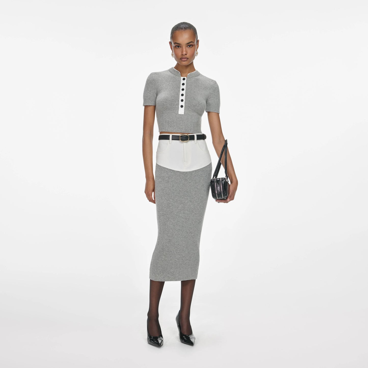 Grey Short Sleeve Knit Top