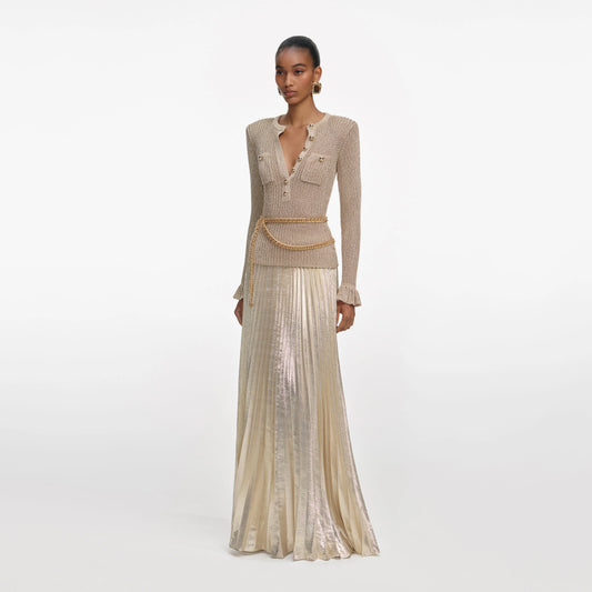 Gold Lurex Ribbed Knit Maxi Dress