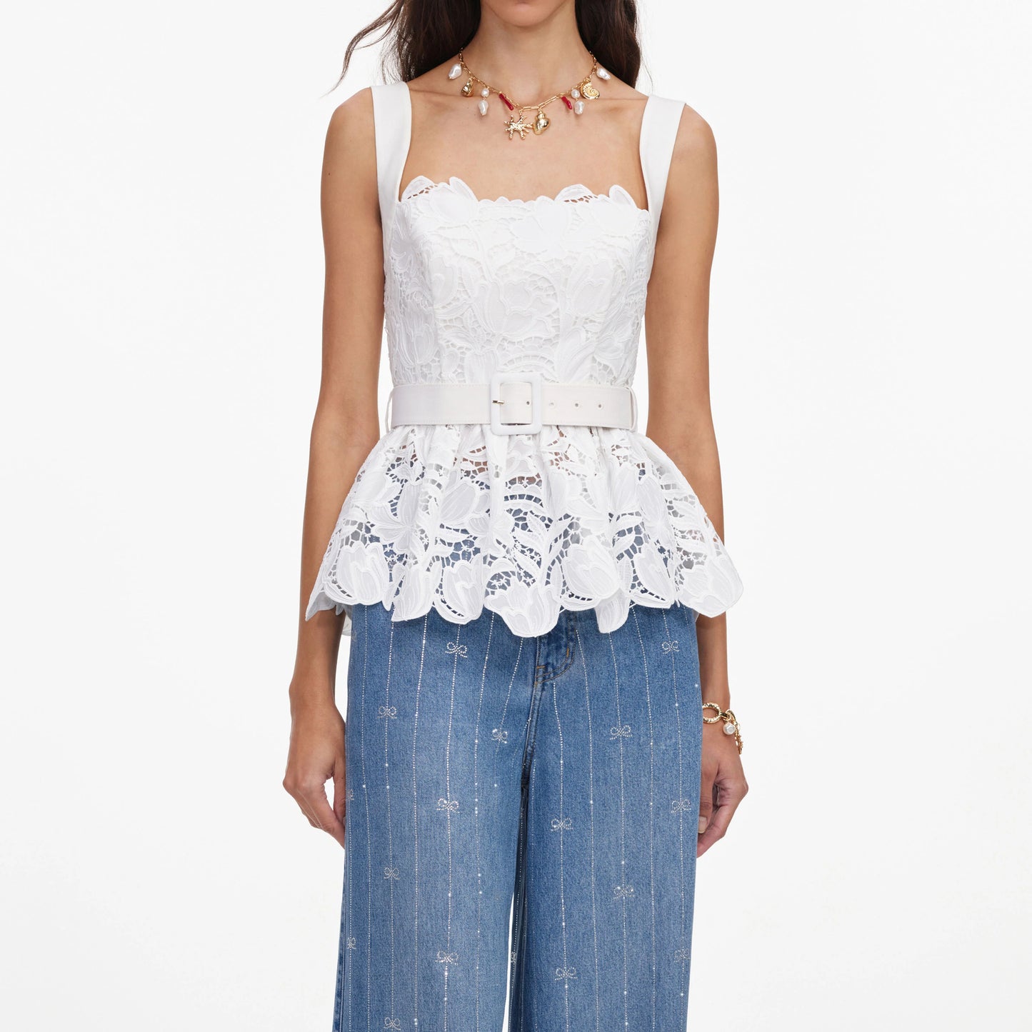 White Lace Peplum Top