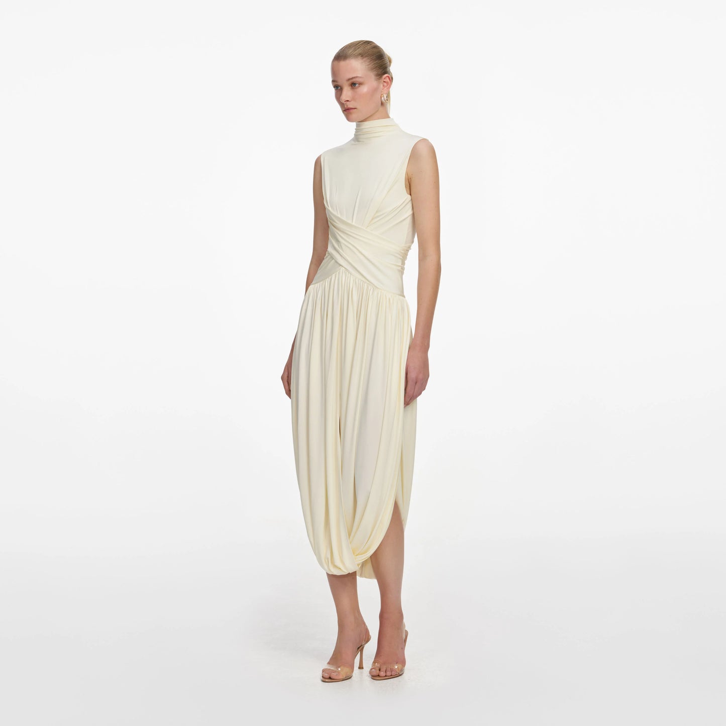 Yellow Jersey Wrap Midi Dress