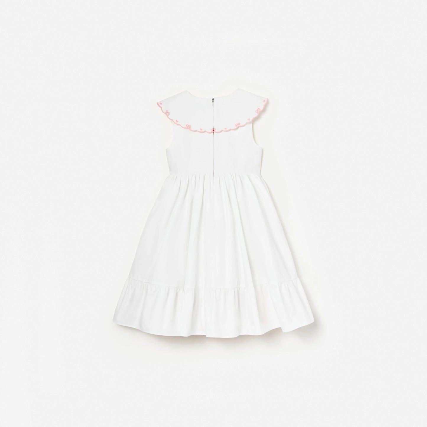 White Cotton Bow Embroidered Dress