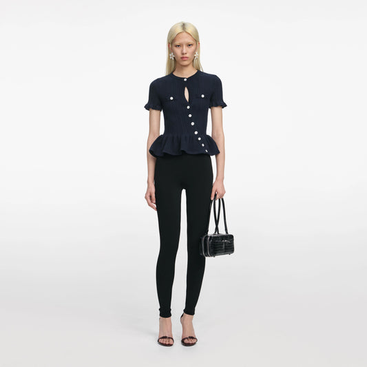 Navy Asymmetric Knit Top