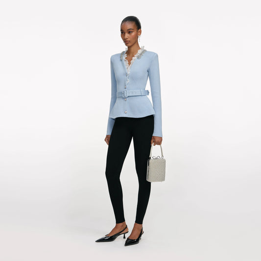 Blue Crystal Trim Cardigan