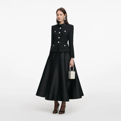Black Boucle Taffeta Midi Dress